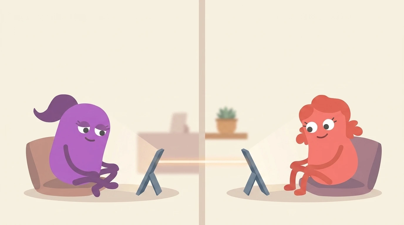 Illustration for the article: Virtual Body Doubling: What It Is and How to Do It Online
